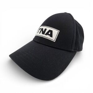 TNA Aritzia Black Cotton Adjustable Strapback Baseball Cap Embroidered Women O/S